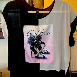 🎉𝐇𝐏🎉GIRL BOSS Embellished Hi Lo Colorblock Blouse NWOT